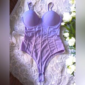 NWT Women's Trendy Sexy Mesh Spaghetti Strap Slimming Bustier Purple Size L